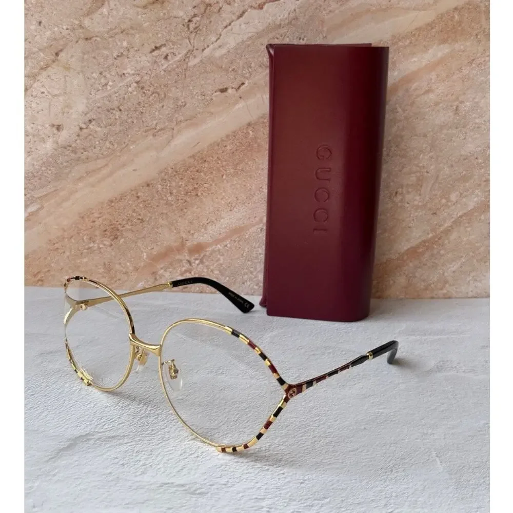 NEW Gucci GG0596OA Gold Round Eyeglasses Frames